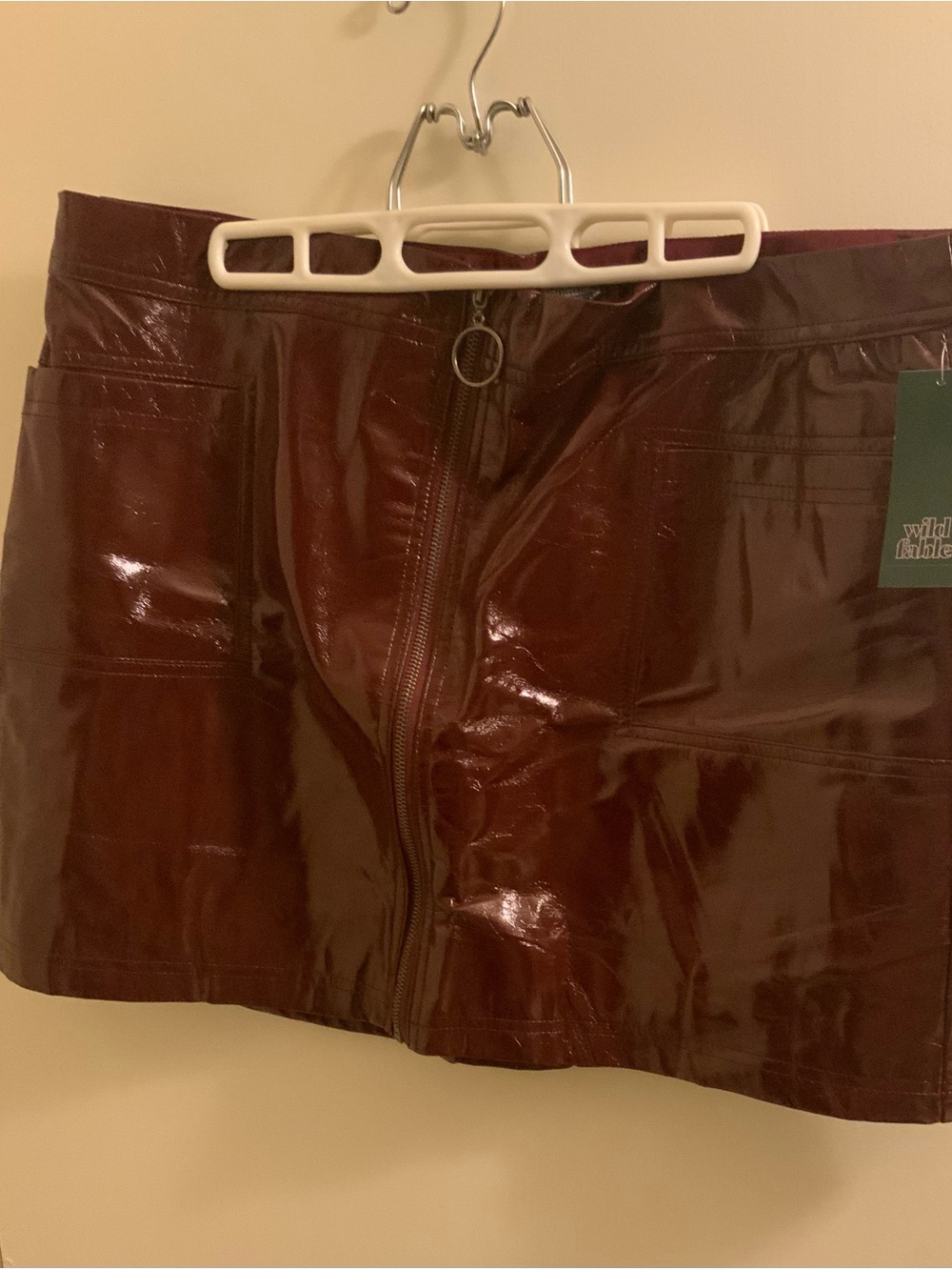 wild fable 90s Inspired Burgundy Patent Mini Skirt with Front Zip Ring